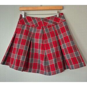 Educational Outfitters Vintage Red Gray Plaid Pleated Mini Skirt Womens Size 0
